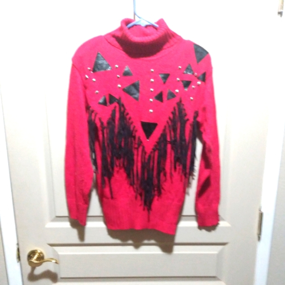 Vintage Leather Tassled Sweater.